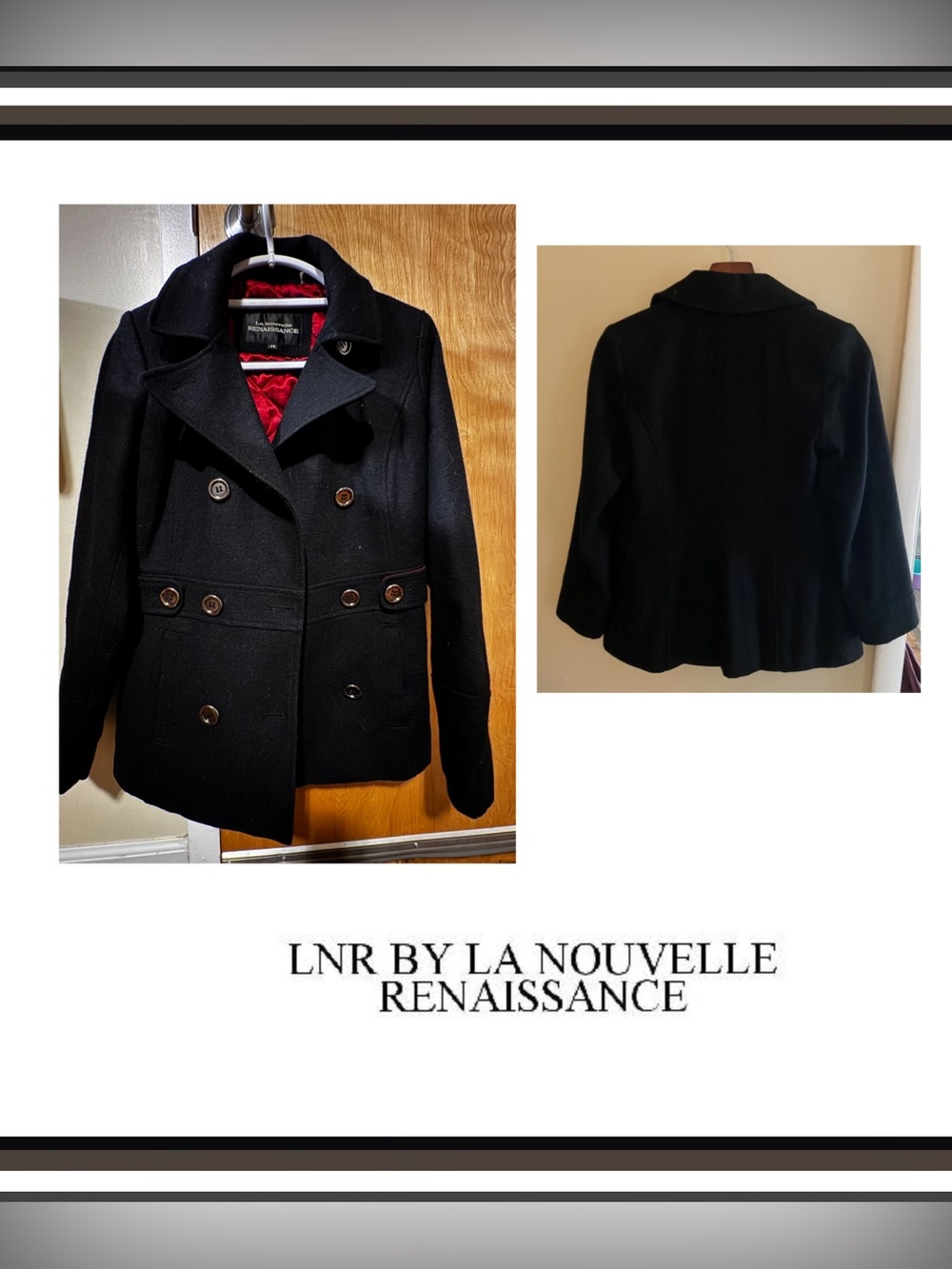 La Nouvelle Renaissance Lined Black Double Breasted Wool Coat Size PS